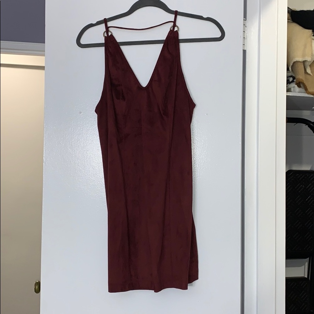 Suede deep v dress